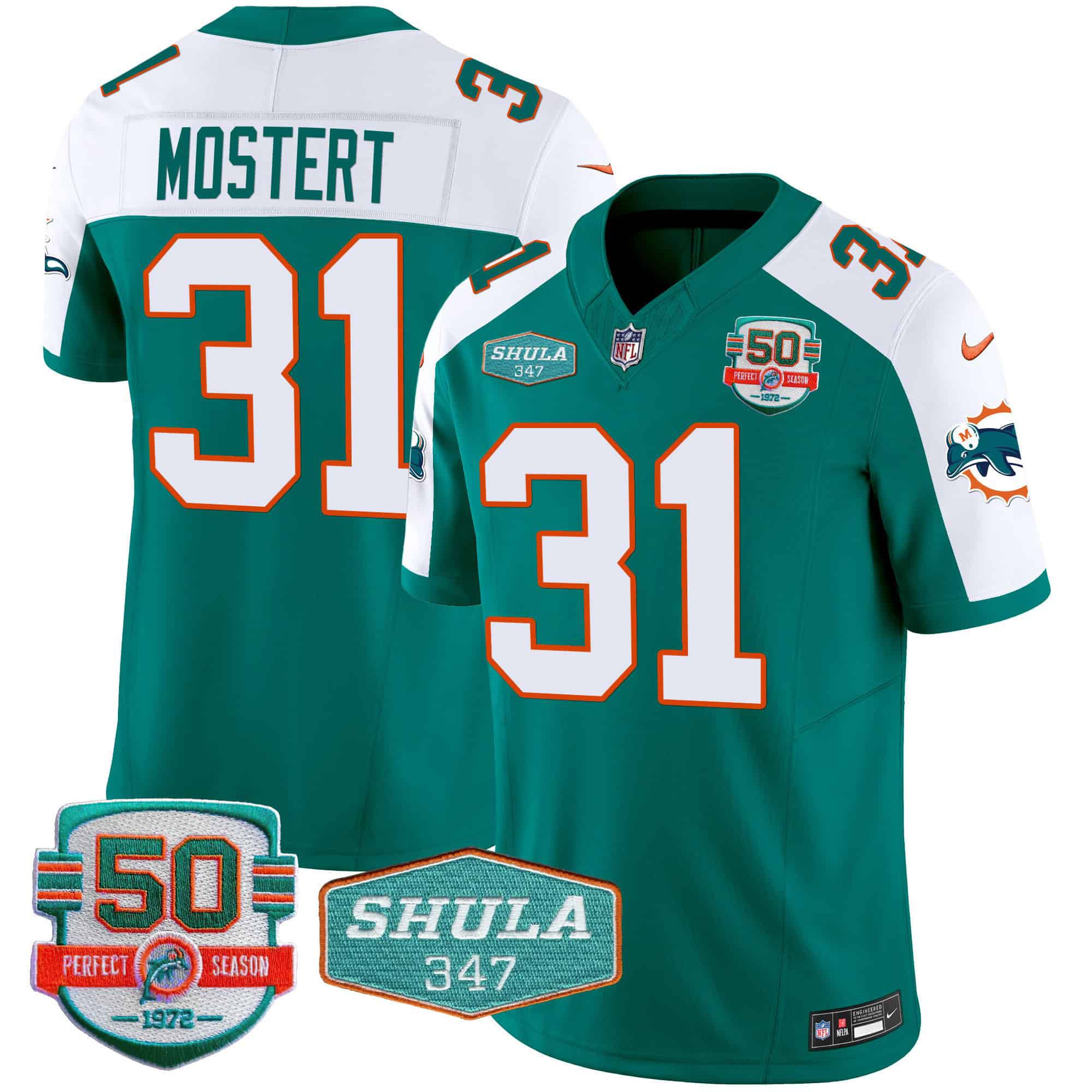 Men Miami Dolphins #31 Mostert Green 2024 Nike Throwback Shula 347 Patch Vapor NFL Jersey->indianapolis colts->NFL Jersey